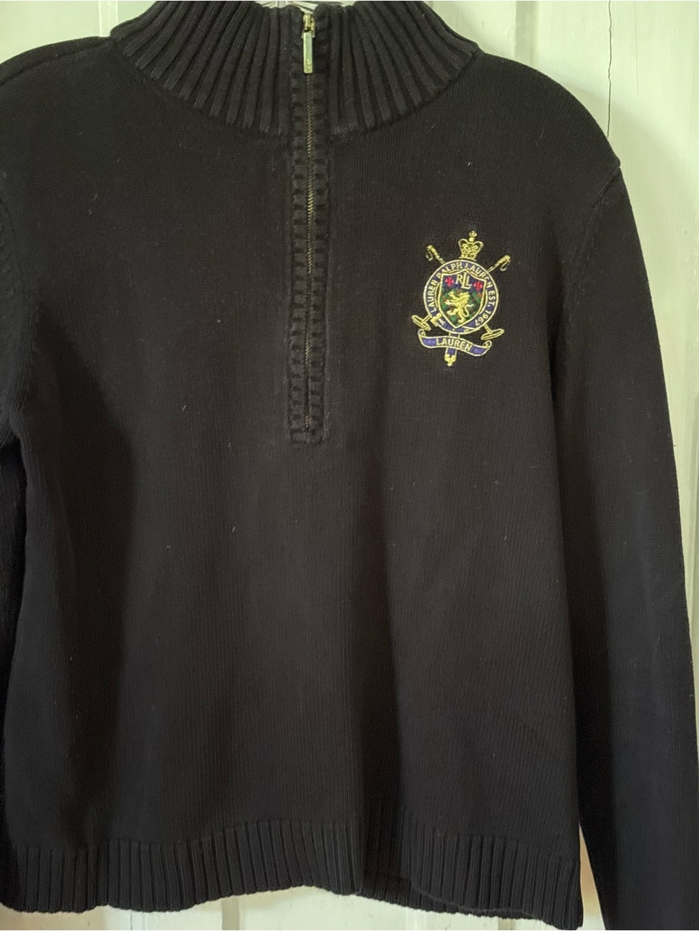 Half-Zip Black Ralph Lauren Sweater with Embroidered Crest - Picture 4 of 6